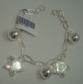 Pulseira Feminina Banhado a Prata com Bolinha e Estrelinha