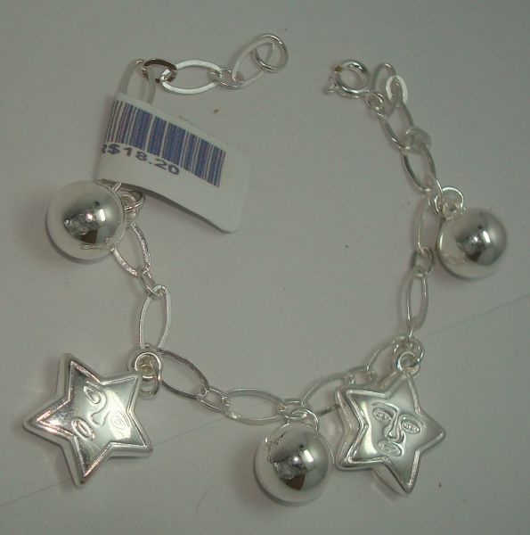 Pulseira Feminina Banhado a Prata com Bolinha e Estrelinha