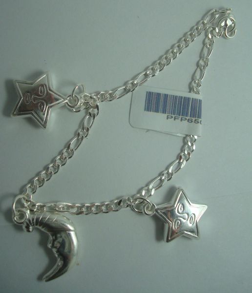 Pulseira Feminina Banhado a Prata com Lua e Estrela